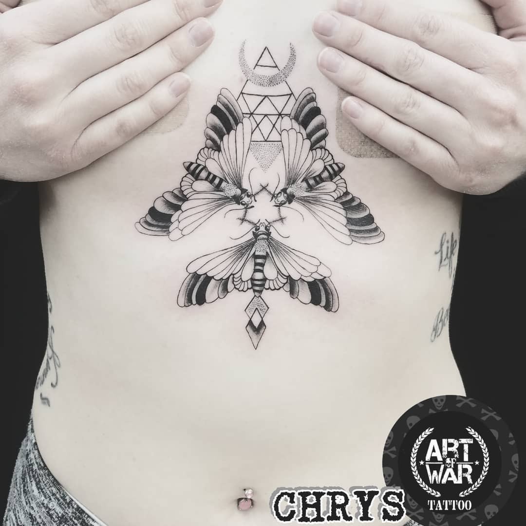 Geometrical Sternum Tattoo Moths