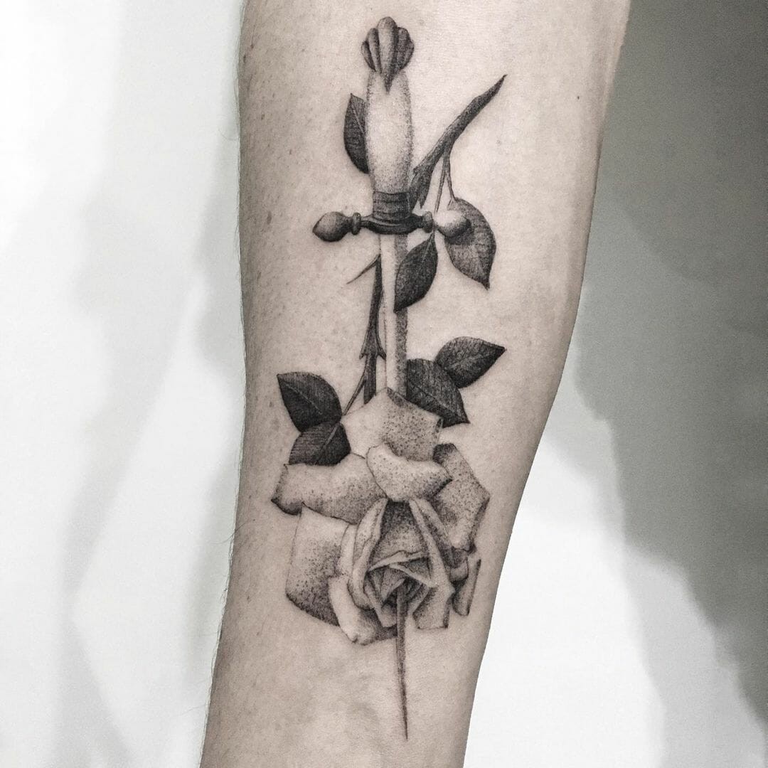 Black Rose and Sword Tattoo