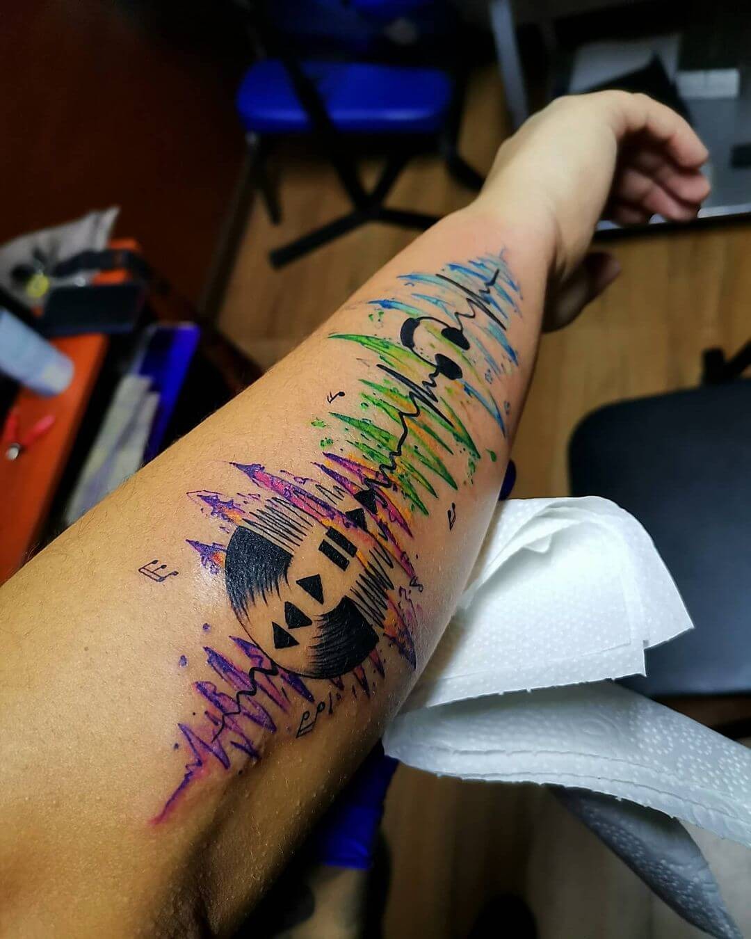 Watercolour Heartbeat Music Tattoo