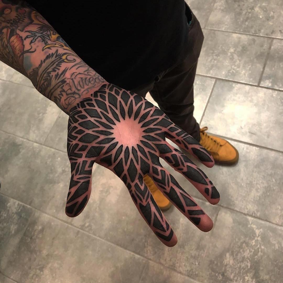 Black And Grey Palm Tattoo