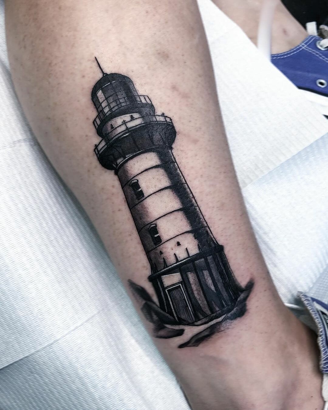 Small Lighthouse Tattoo Black & White