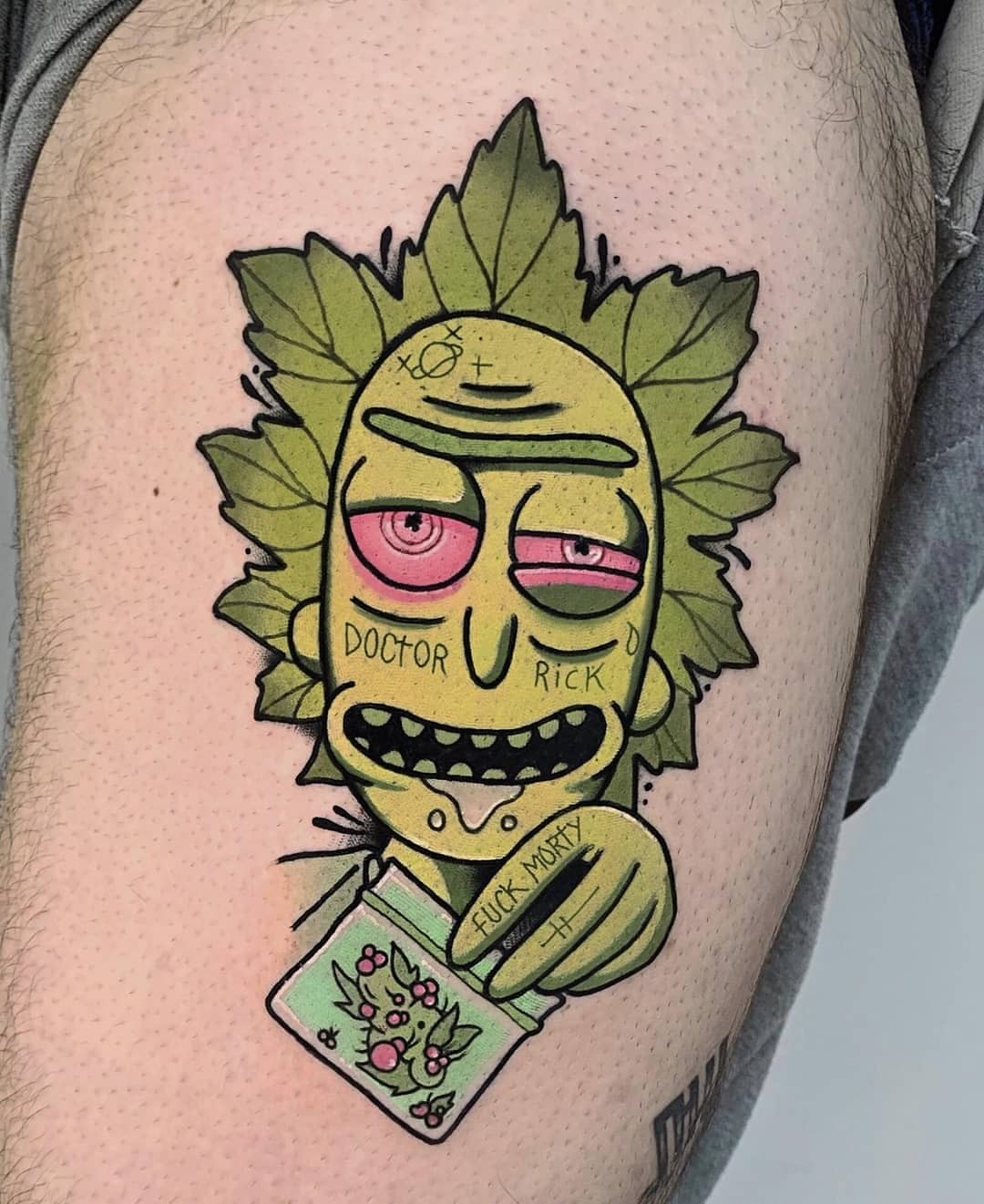 Yellow Ink Animated Rick And Morty Matching Tattoos