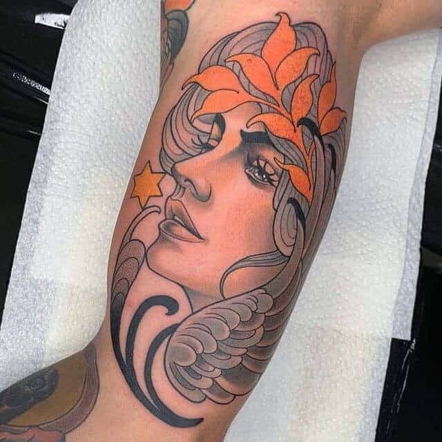 Feminine & Colorful Art Deco Tattoo