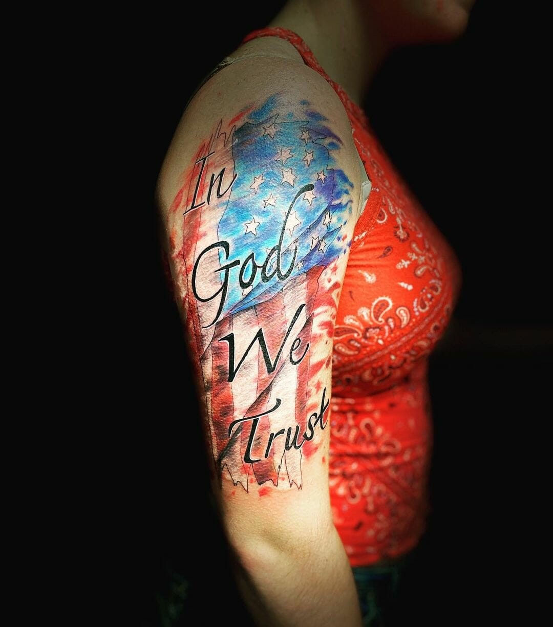 Coloured In God We Trust Tattoo