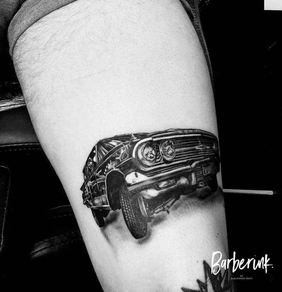 The Classic Black & White Chevy Tattoo