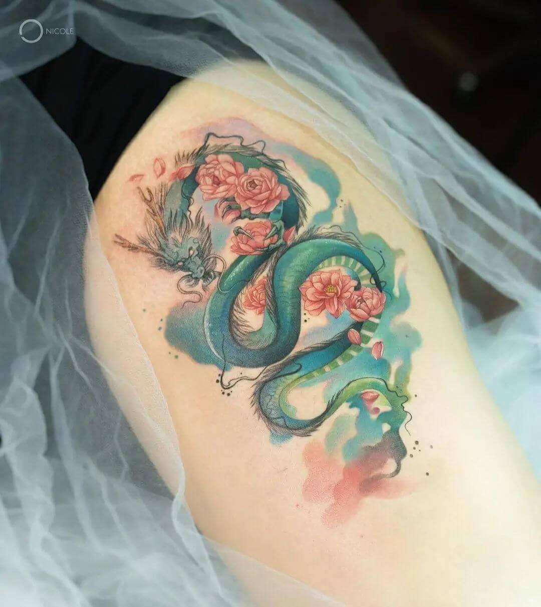 Floral Elegant Dragon Tattoo