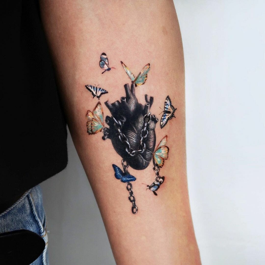 Black Anatomical Heart Tattoo