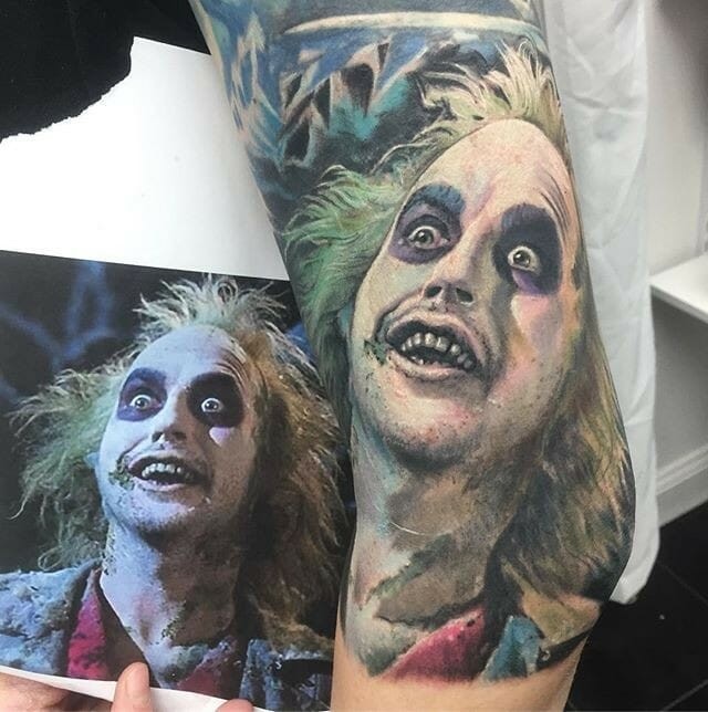 Full Color Unbelievably Realistic Beetlejuice Movie Sleeve Tattoo You Sign Up To See