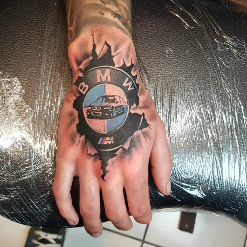 BMW Gear Tattoo On The Hand