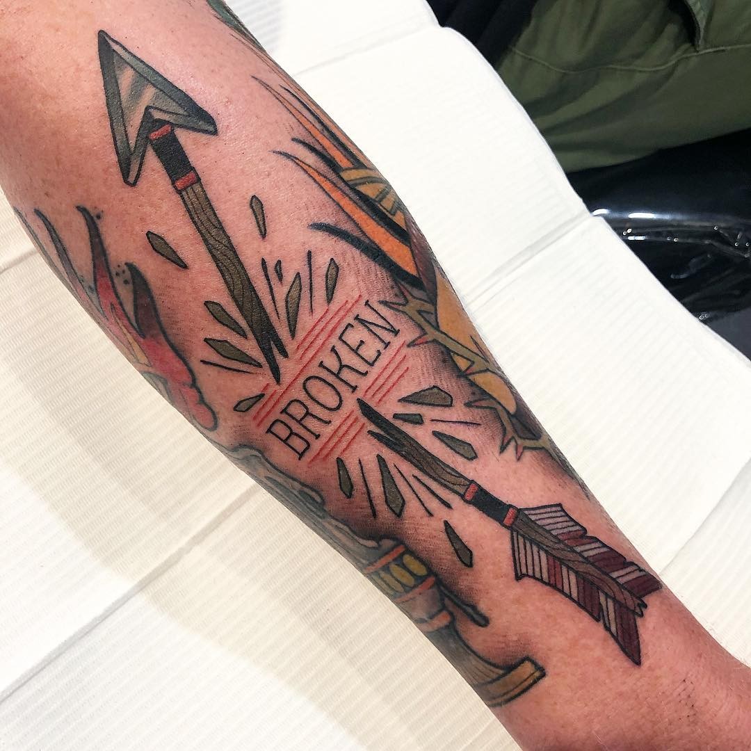 Neotraditional Broken Arrow Tattoo