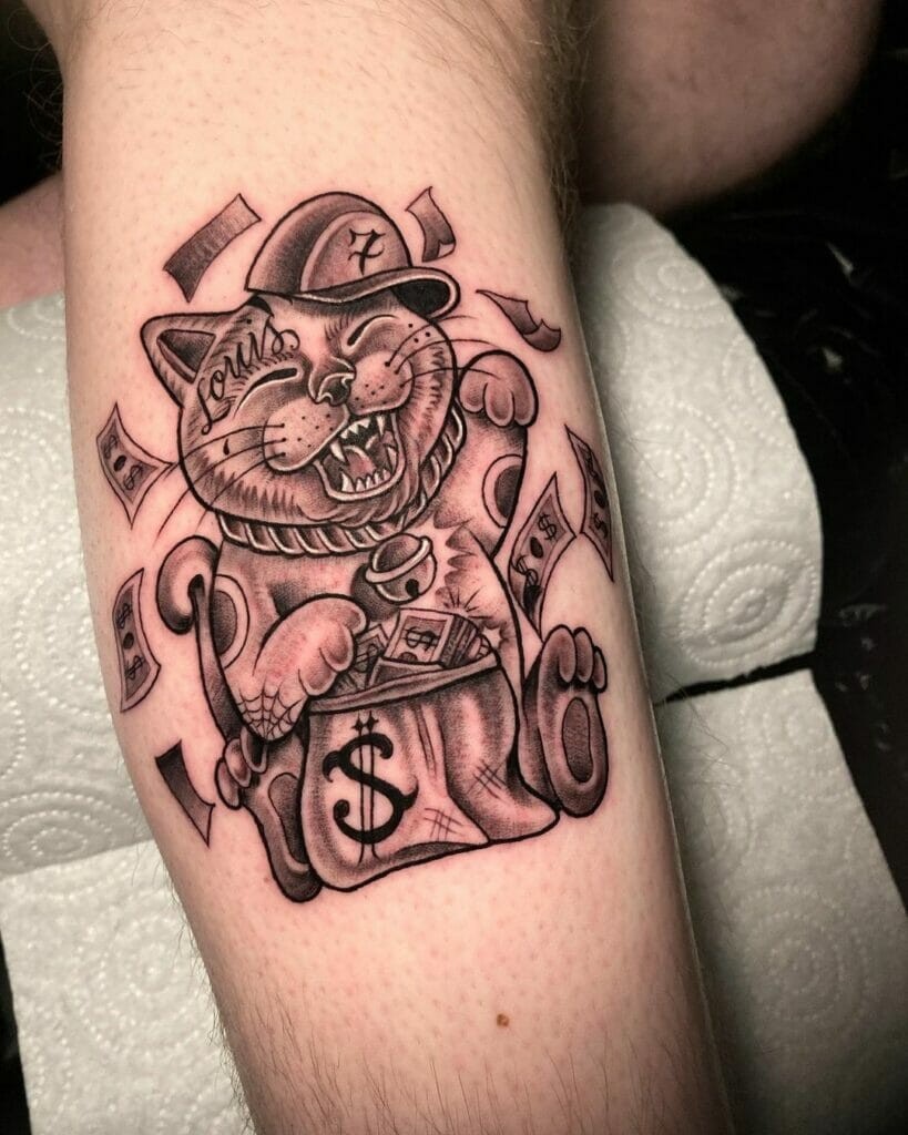 Money Bag Maneki-neko Tattoo Design