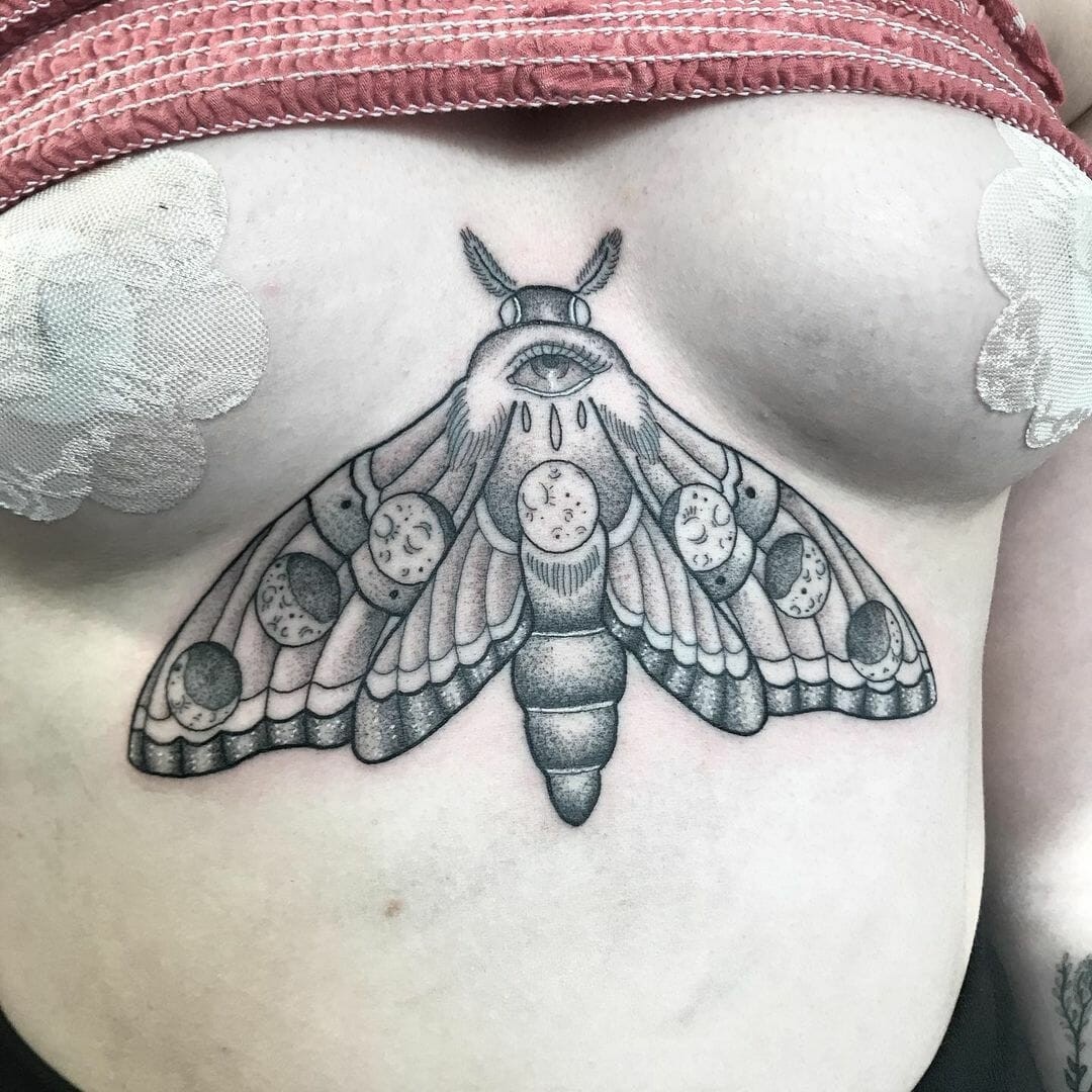 Moon Moth Chest Tattoos For Women