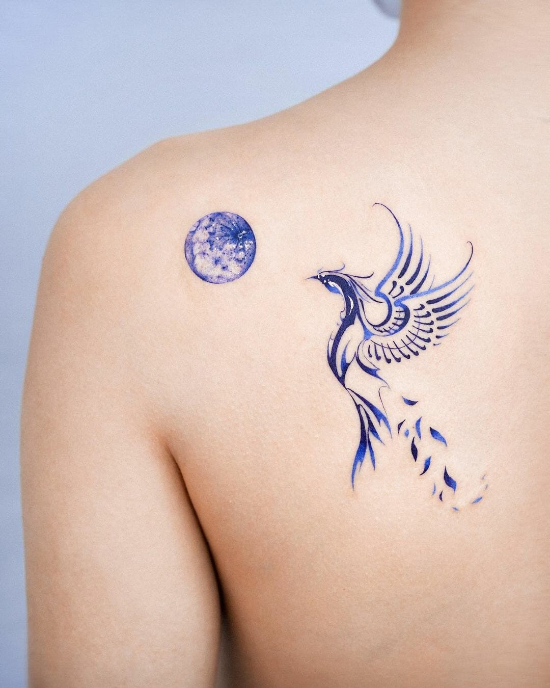 Blue Moon And Phoenix Tattoo