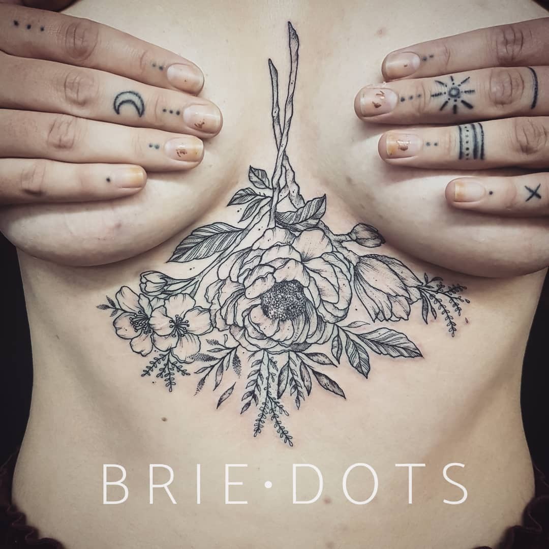 Peony Sternum Tattoos