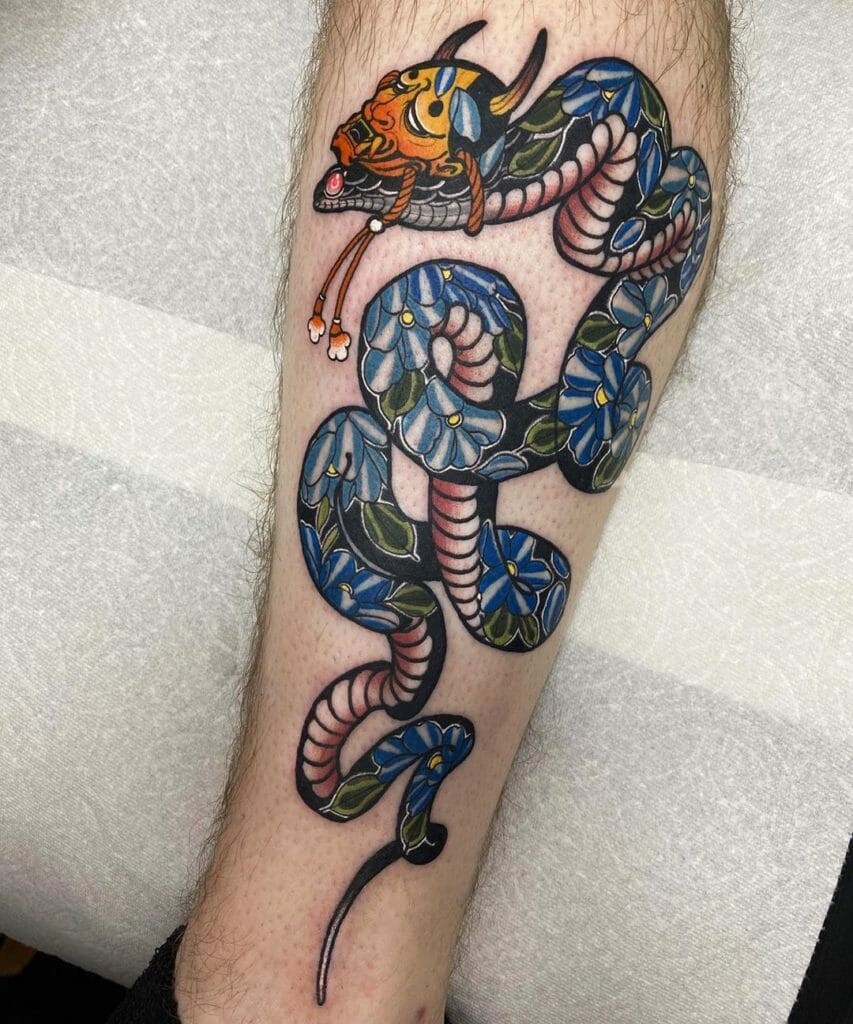 Blue Japanese Snakes Tattoos