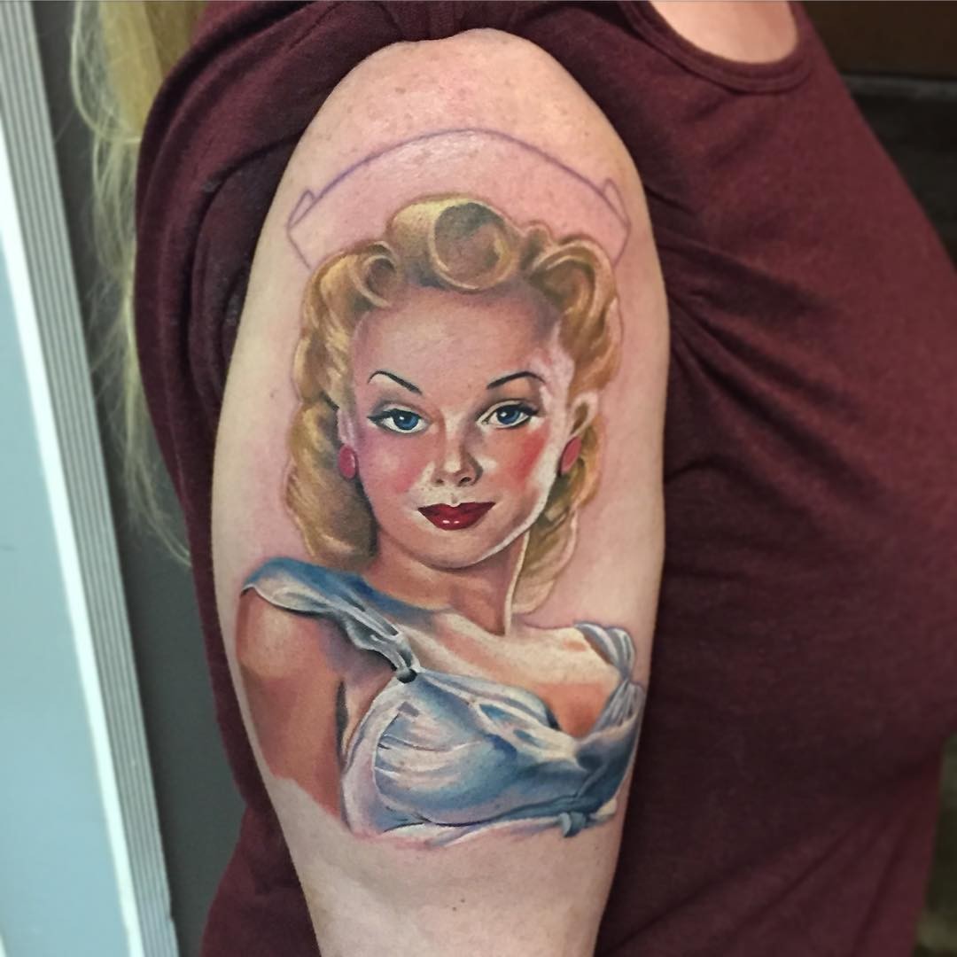 Detailed Pin-Up Nurse Tattoo Designs