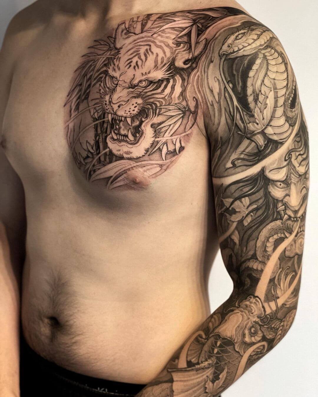 Light Hand Chest Tiger Tattoo