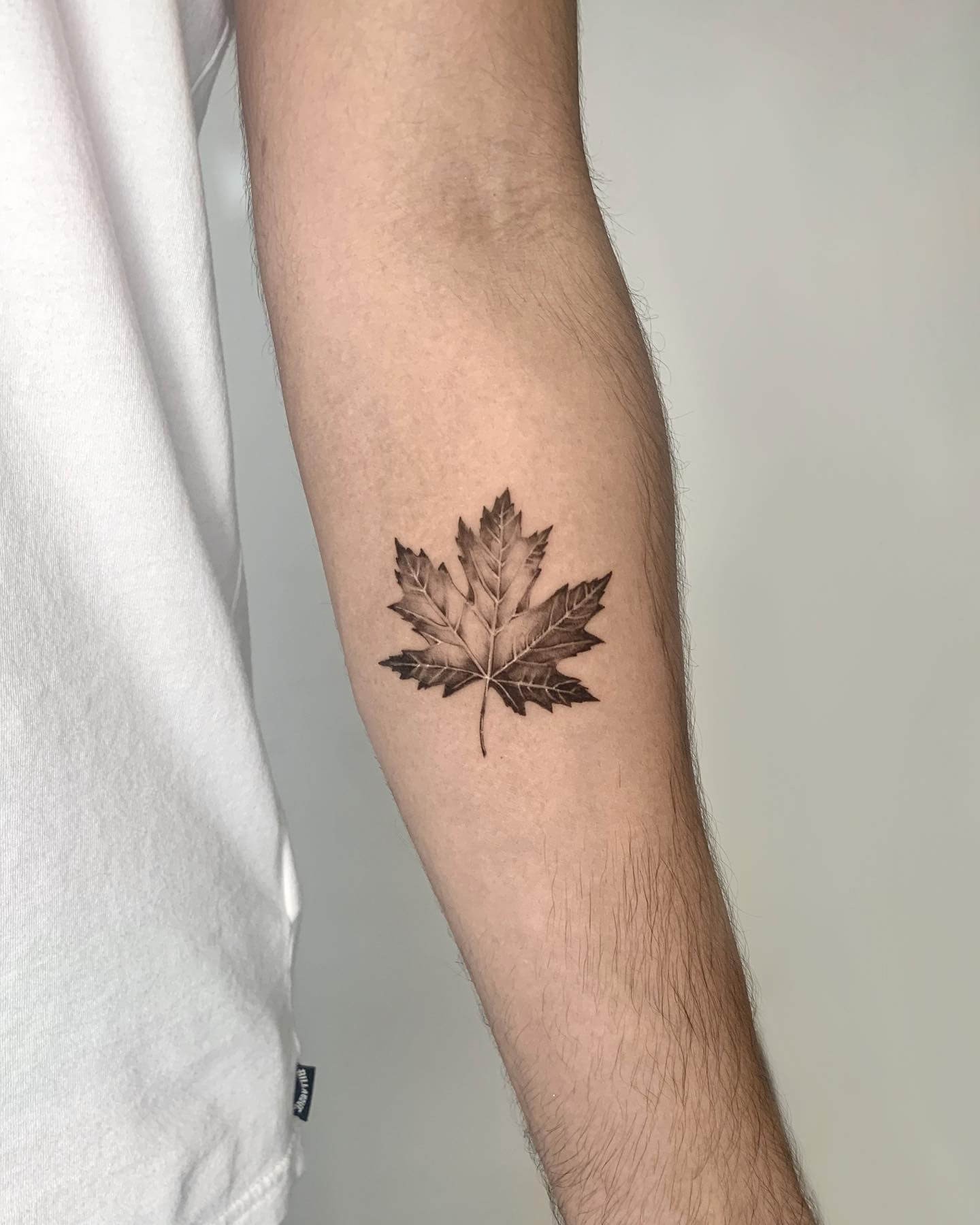 Monochrome Maple Leaf Tattoo