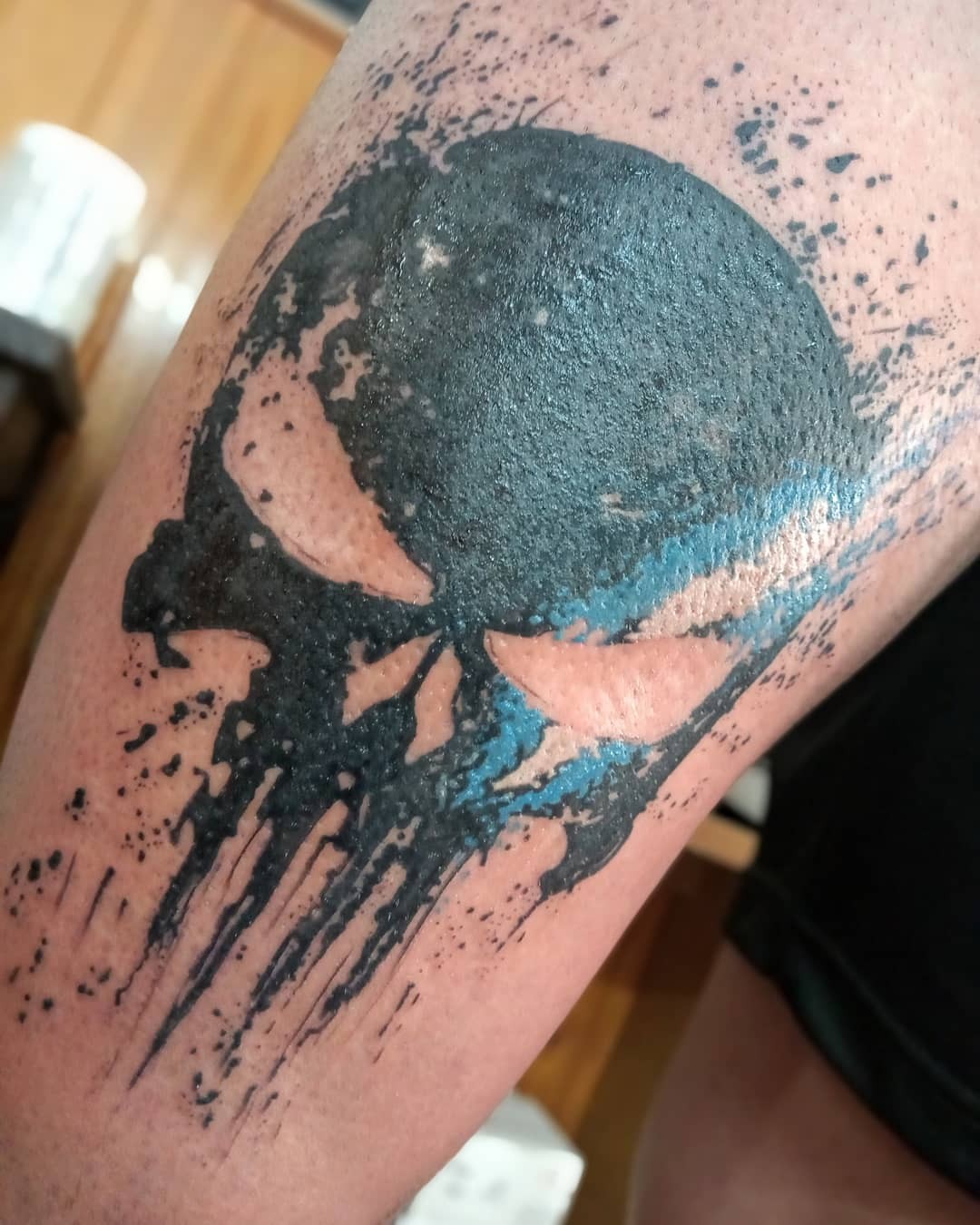 Punisher Skull Tattoo Design Blue Color