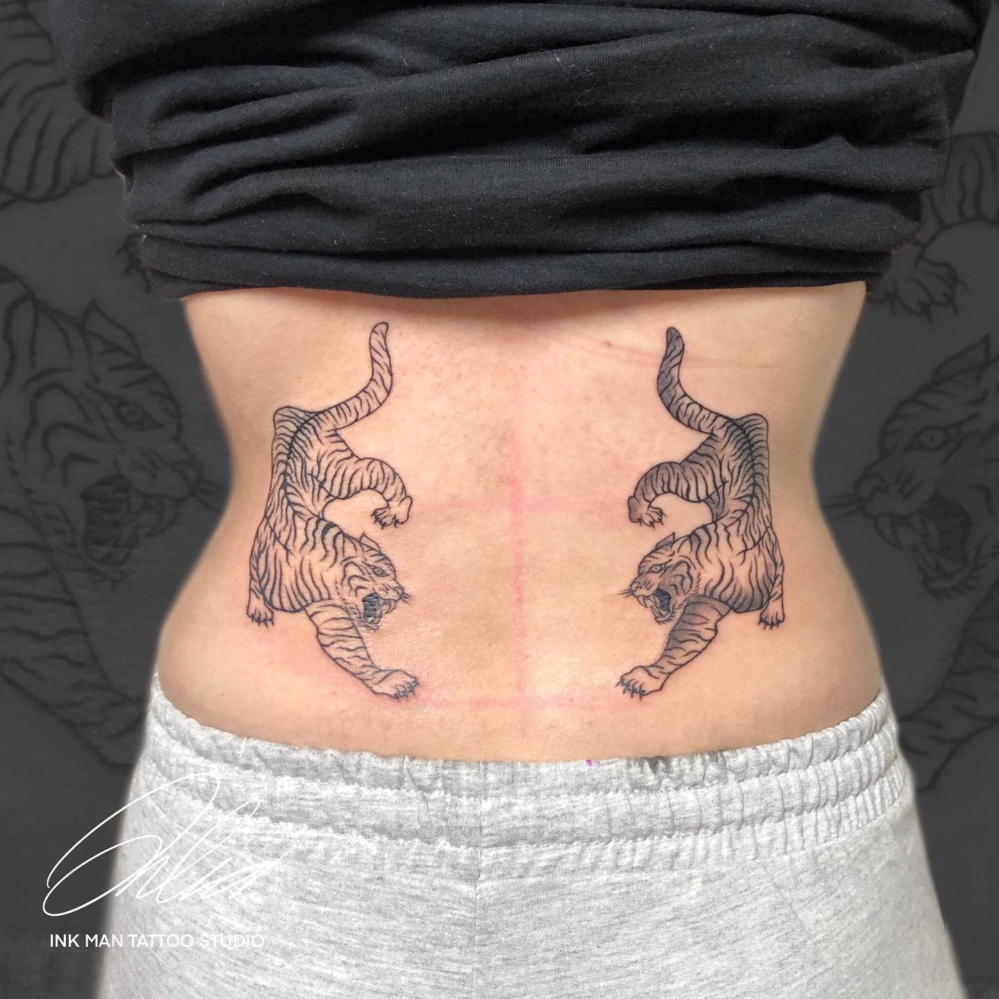 Tiger lower back tattoo