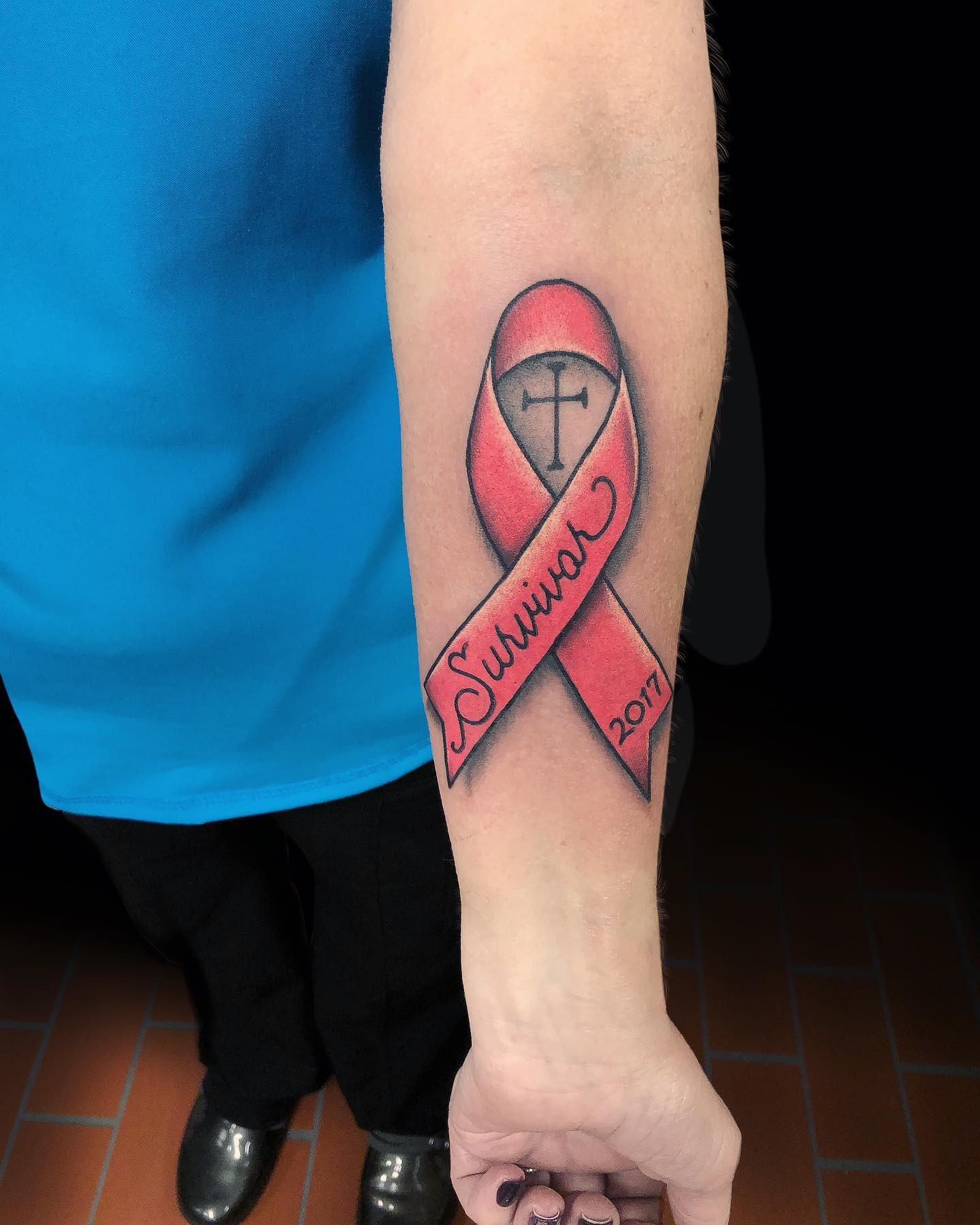 Survivor Cancer Ribbon 3D Tattoo