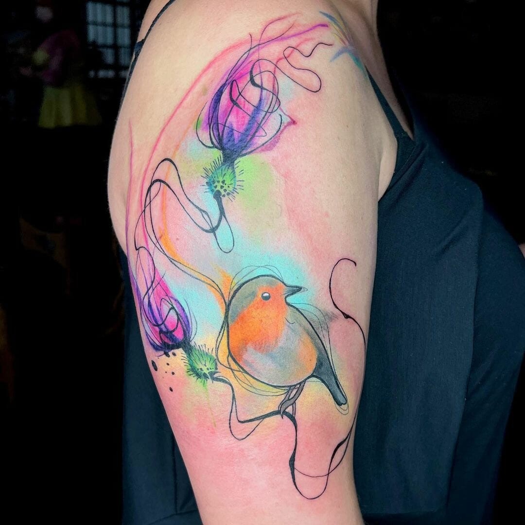 Awesome Robin Tattoos Made In Watercolour Painting Style