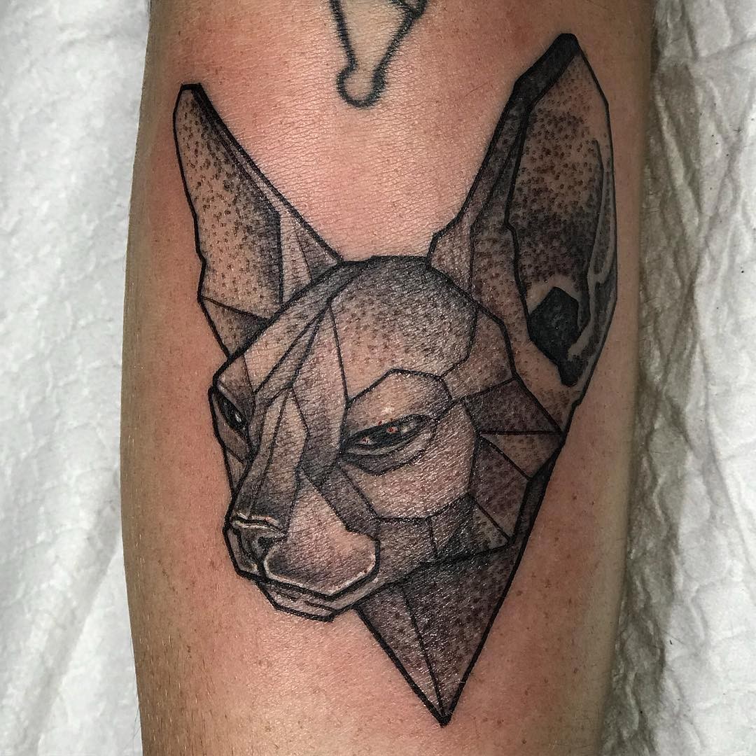 Black Cat Geometric Animal Tattoo