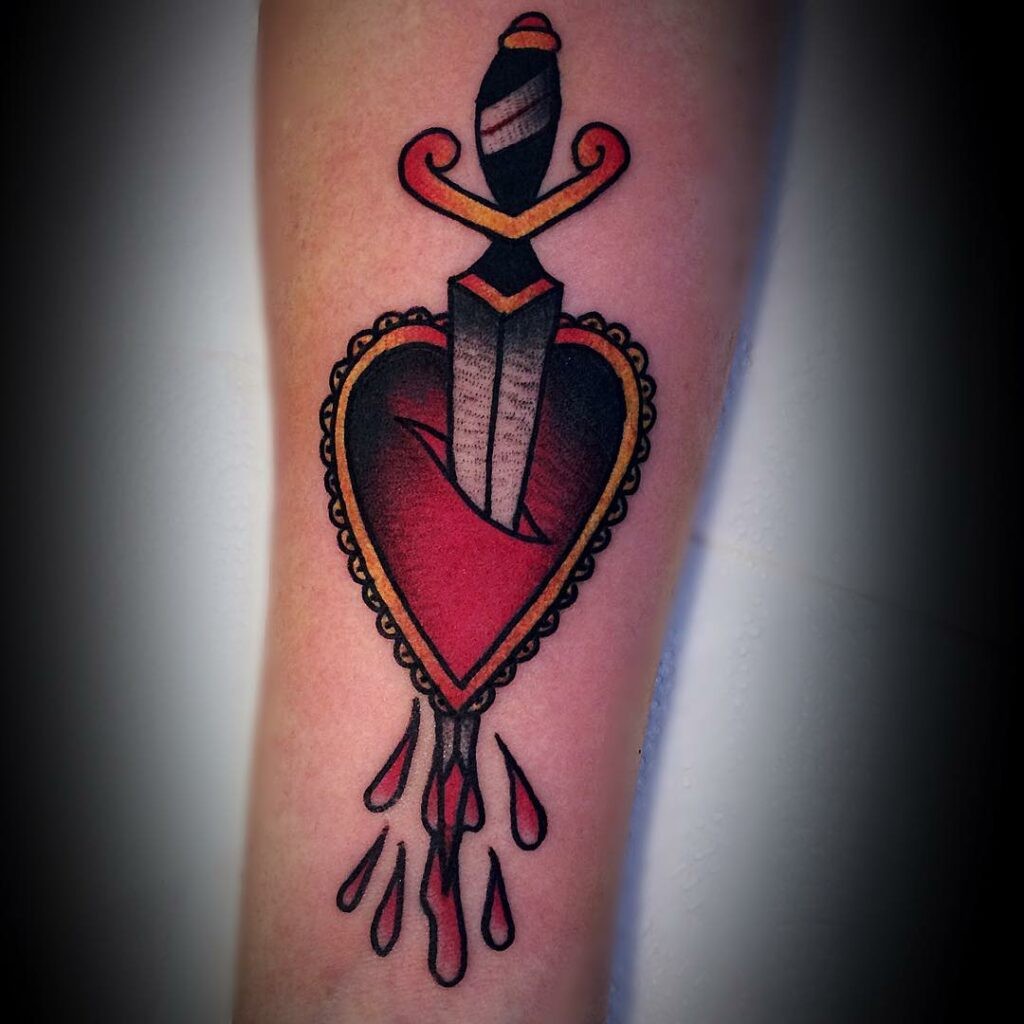 Traditional Heart And Dagger Tattoo