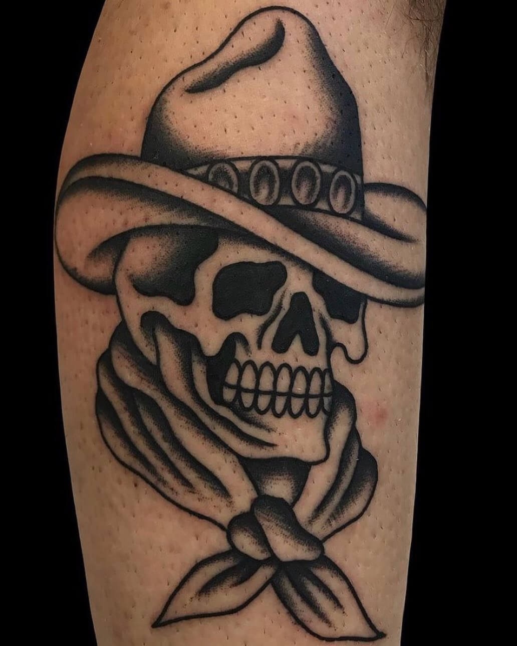 Monochrome Skull Cowboy Tattoo