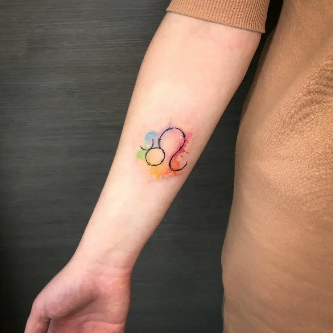 Watercolour Leo Symbol Tattoos For Women