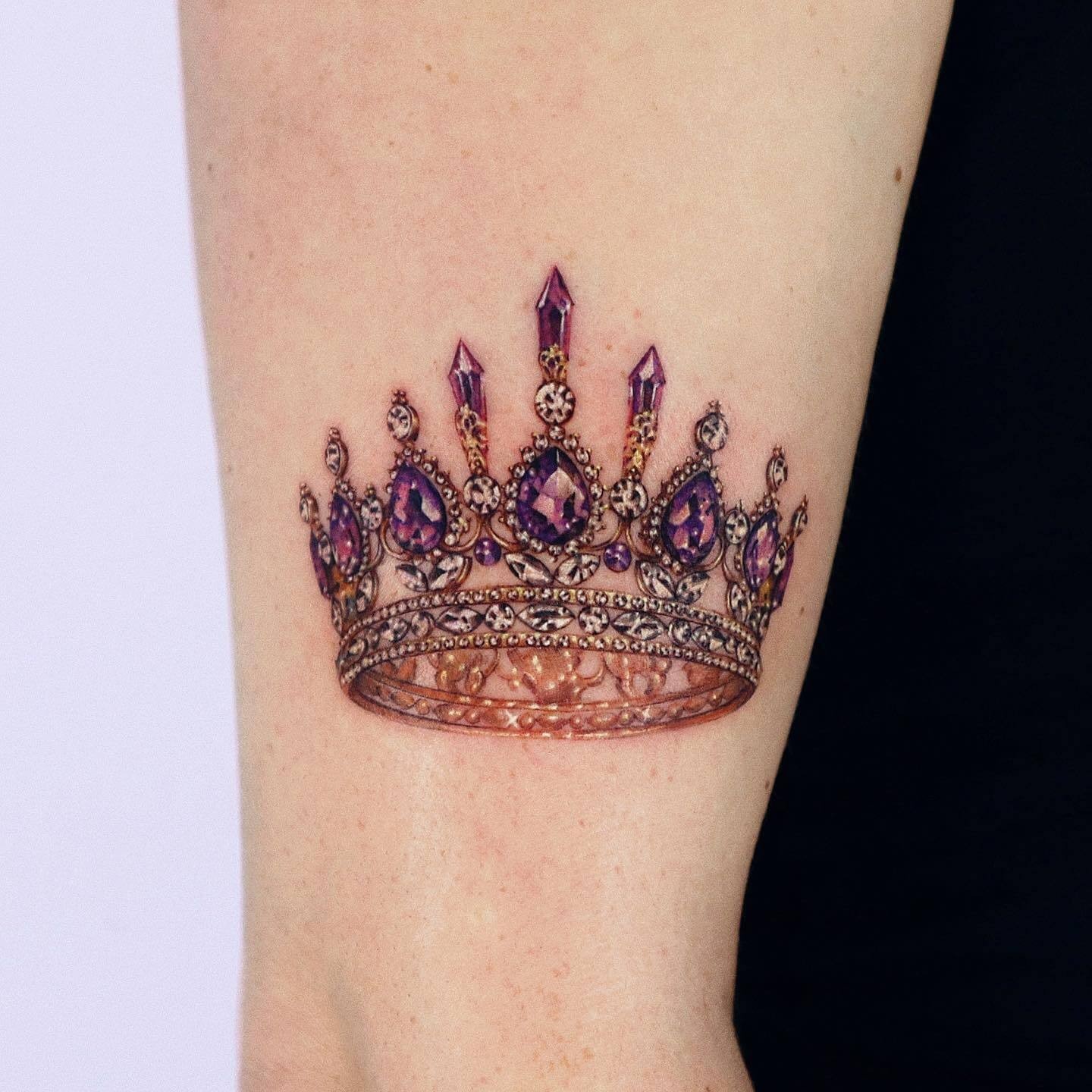 Jeweled Queen Crown Wrist Tattoo