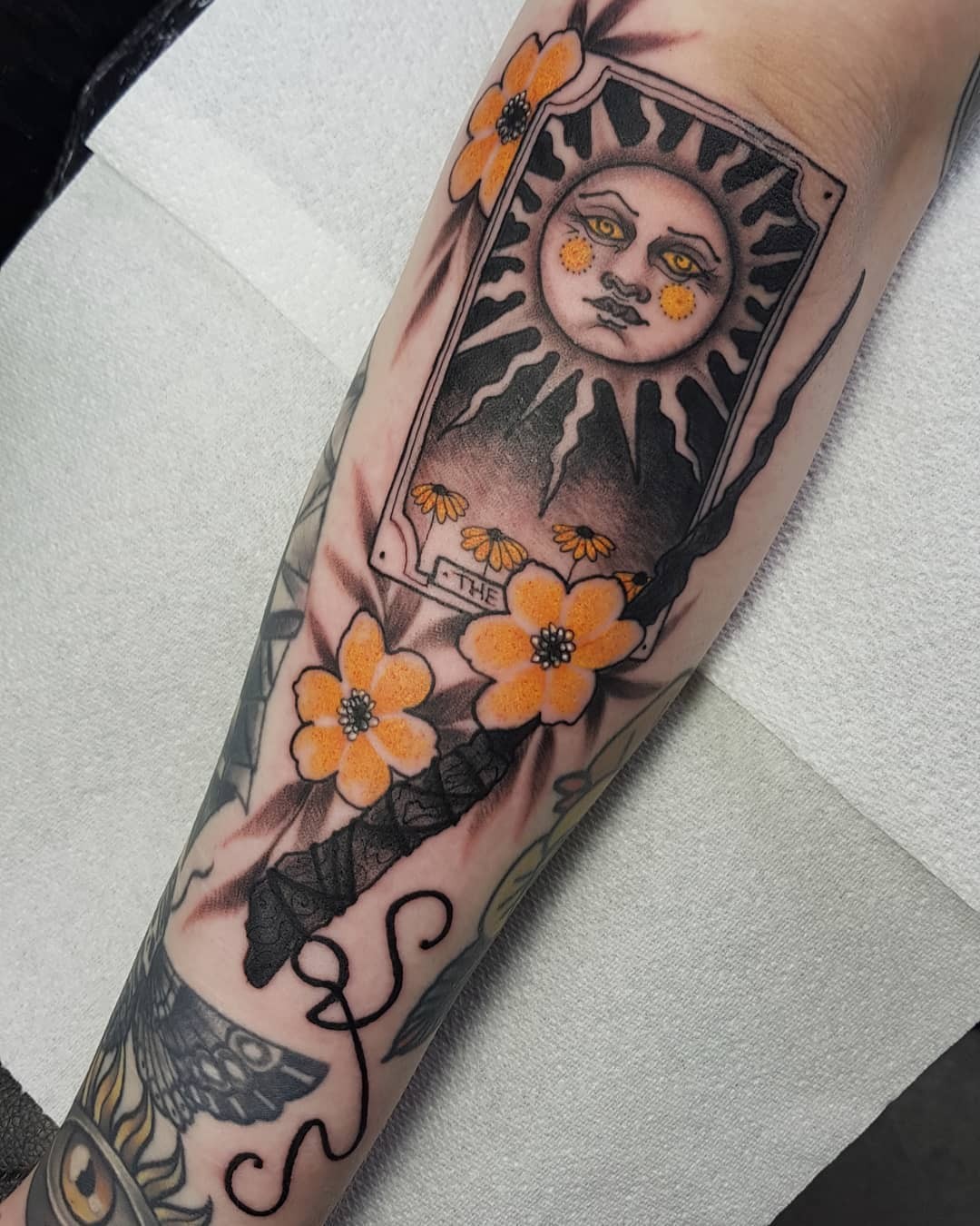 Colorful Sun Tarot Card Tattoo Designs