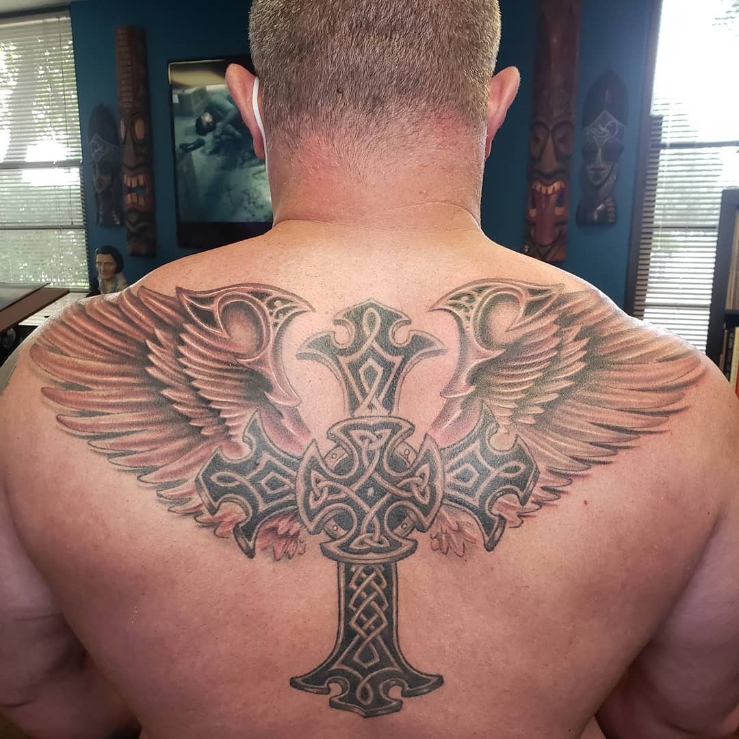 Celtic Cross Back Tattoo