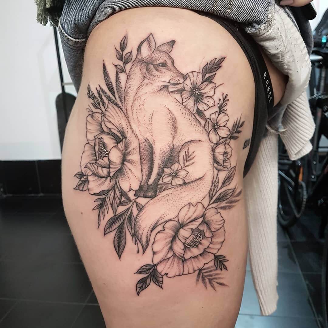 Fox X Japanese Flowers Peony Tattoo