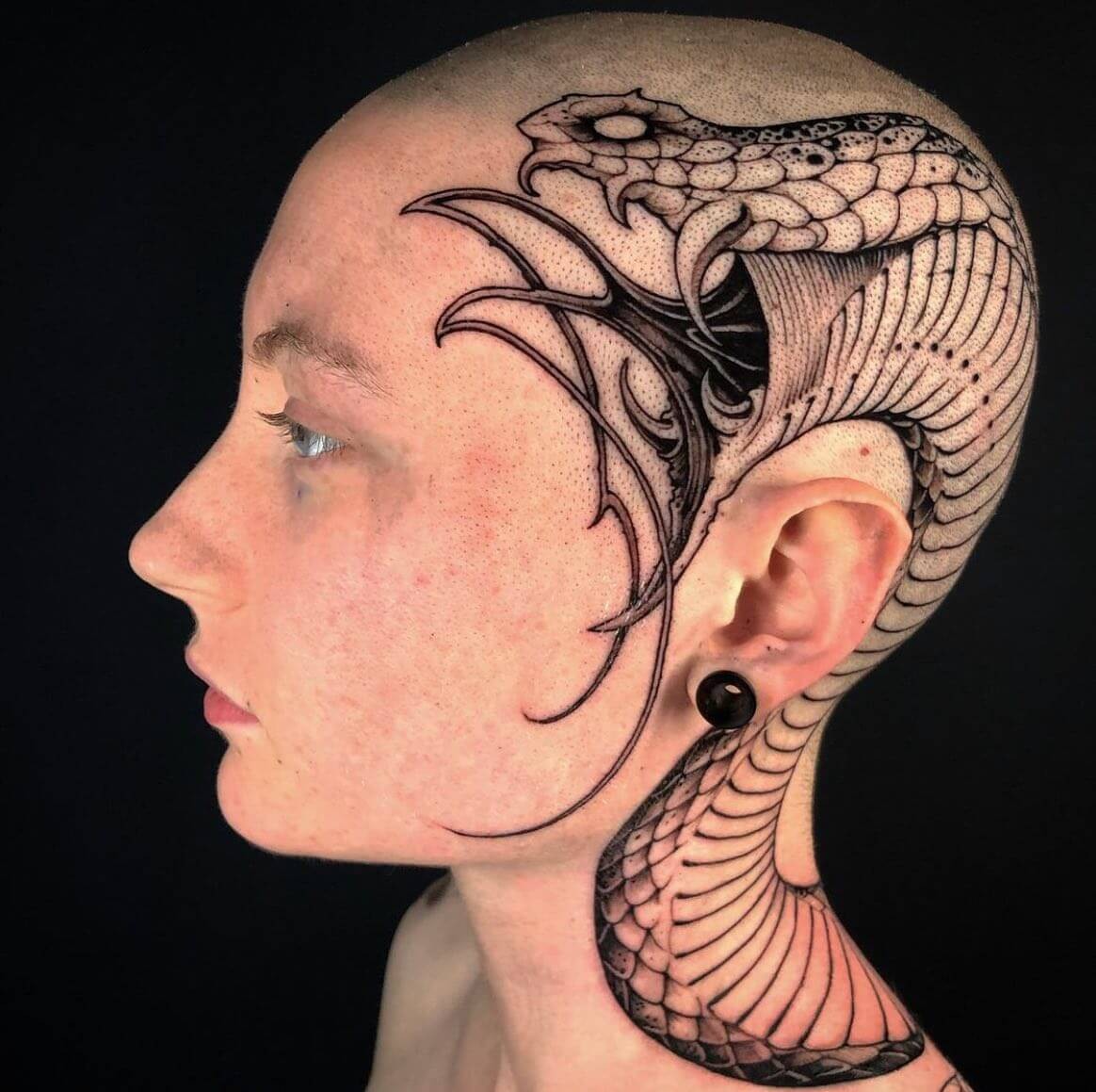 Venomous Snake Tattoo On Head