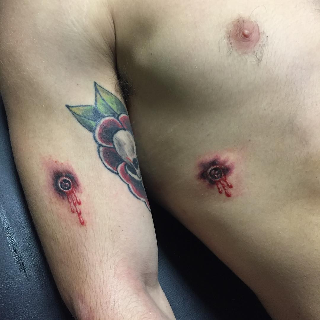 Realistic Bullet Wound Tattoo