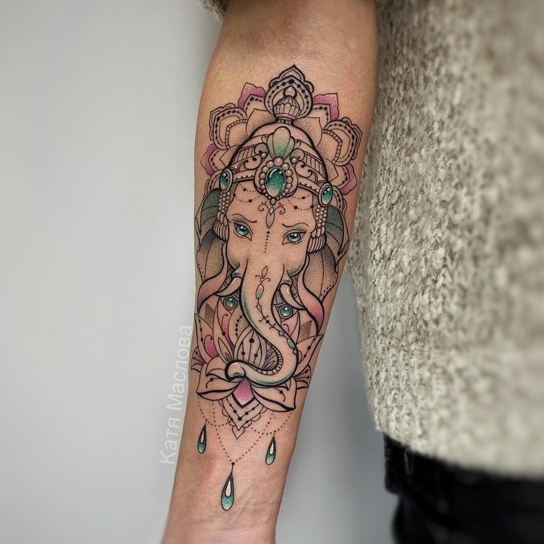 Colorful Elephant Head Ganesha Tattoo