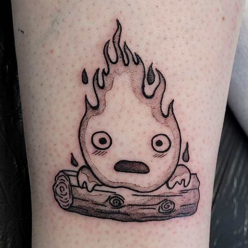 Monochromatic Calcifer Tattoo