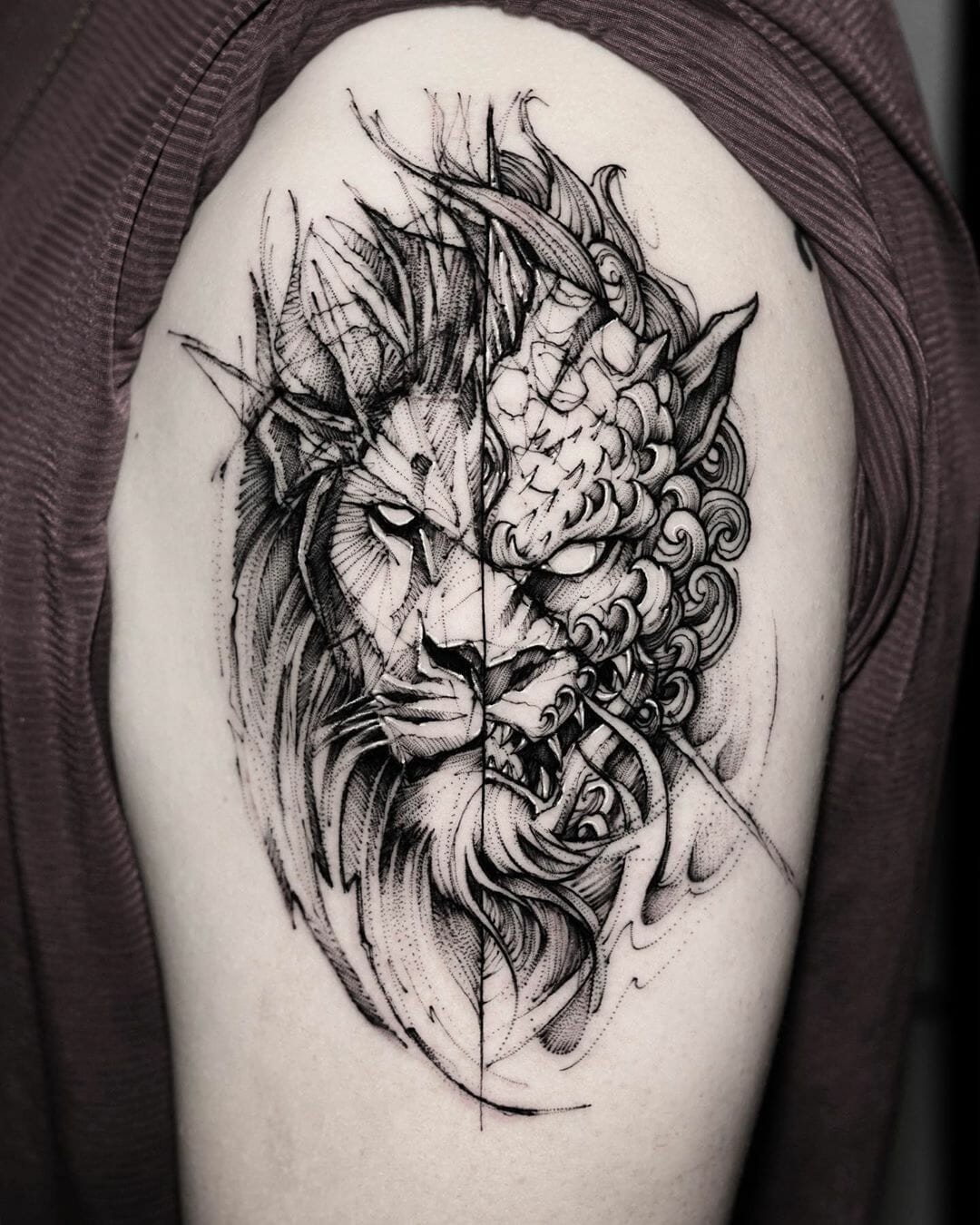 Half Lion Half Foo Dog Tattoo