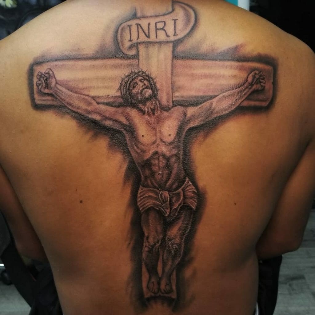 Jesus On The Cross Tattoo On Back