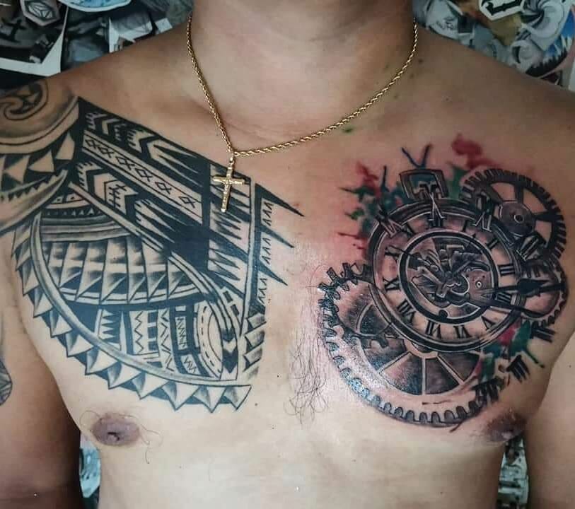 Popular Polynesian Tattoo Art On Chest