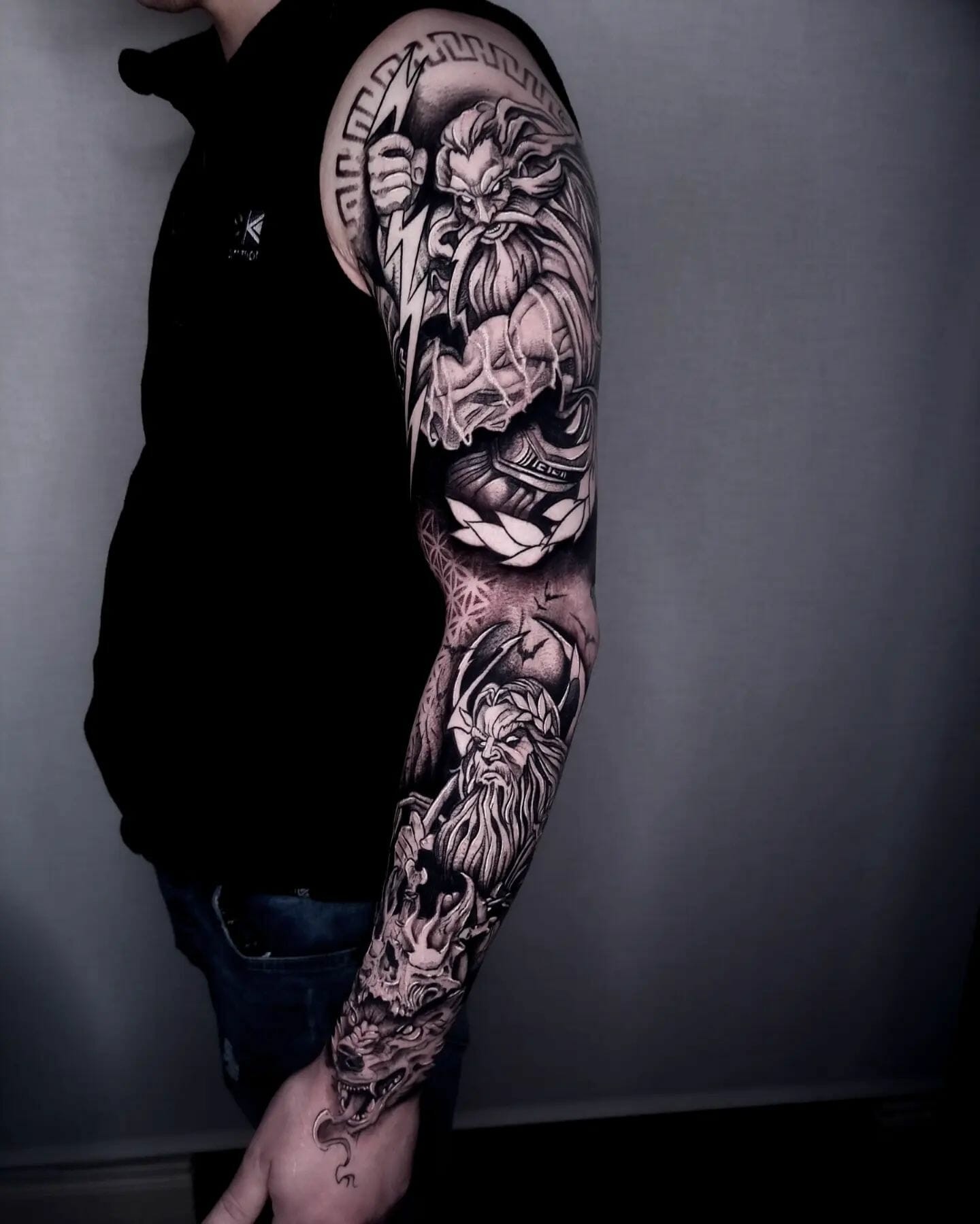 Roman God Sleeve Tattoo