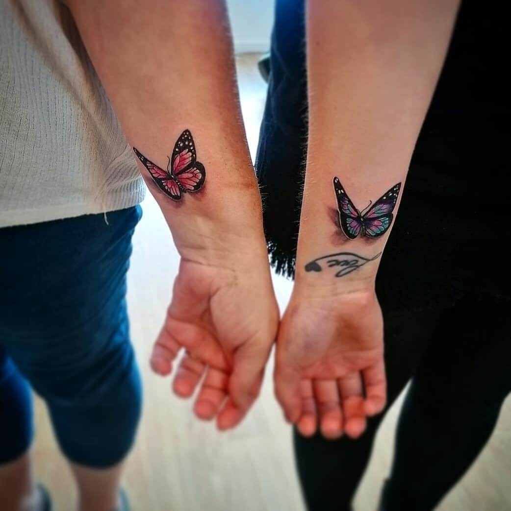 Coordinated Couple 3d Butterfly Tattoo