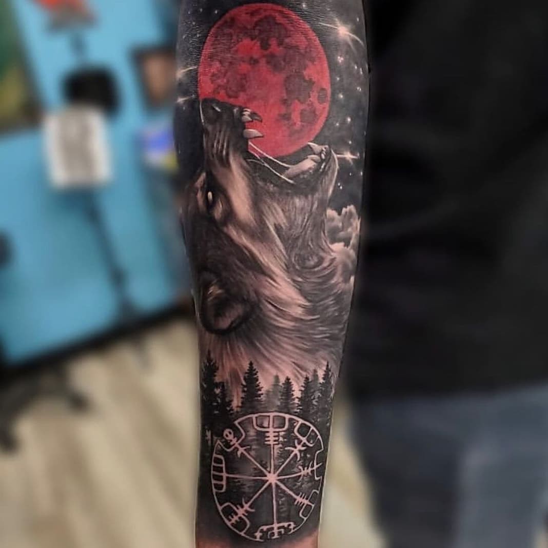 The Sun And Moon Celtic Wolf Tattoo