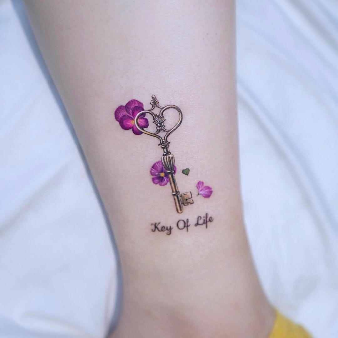 Floral Antique Key Of Life Tattoo Artwork