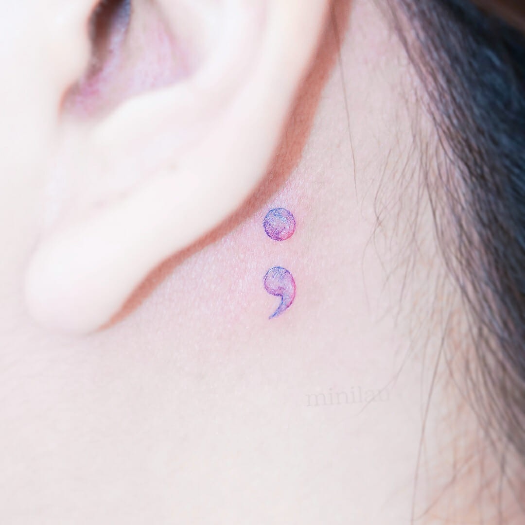 Semicolon Tattoo Behind Ear