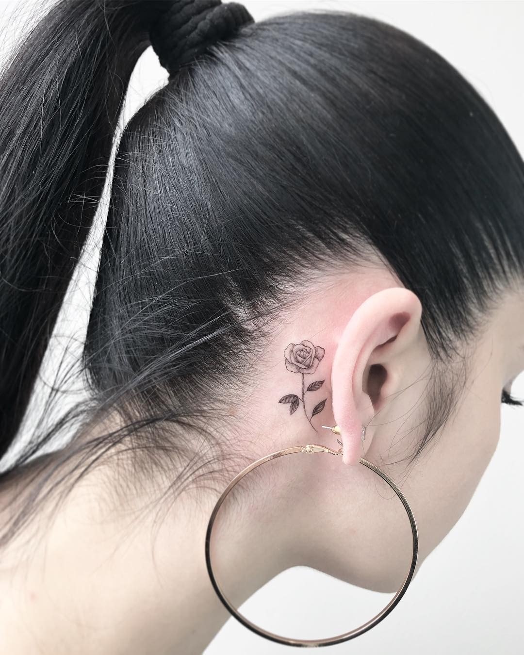 Magical Rose Tattoo Behind Ear