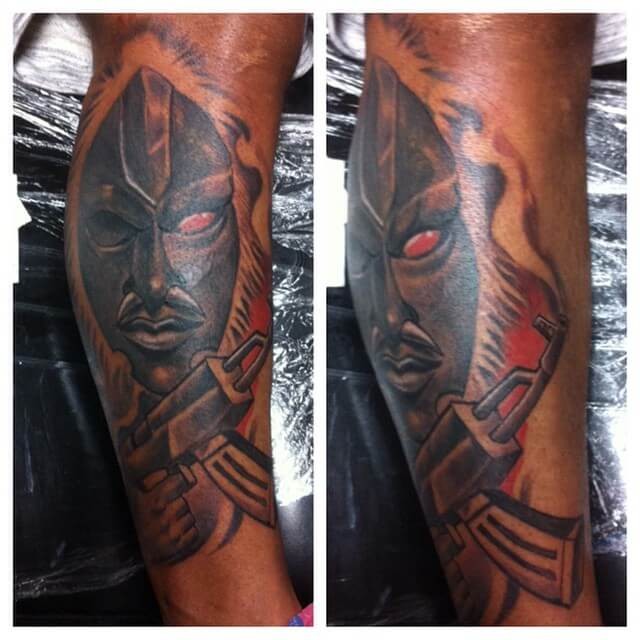 African Warrior Mask Tattoo