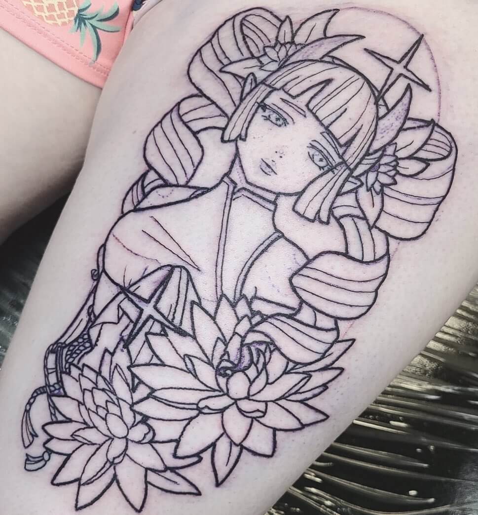 Floral Anime Girl Tattoos