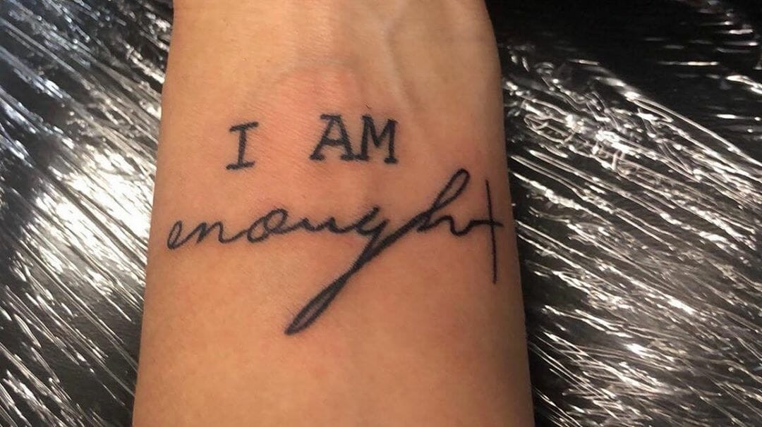 I Am Enough Tattoo With Cross